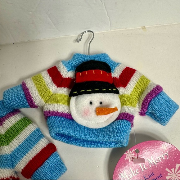 NWT. 2 knit sweater ornaments with 3-dimensional snowman. Brand is Russ. - Picture 3 of 10